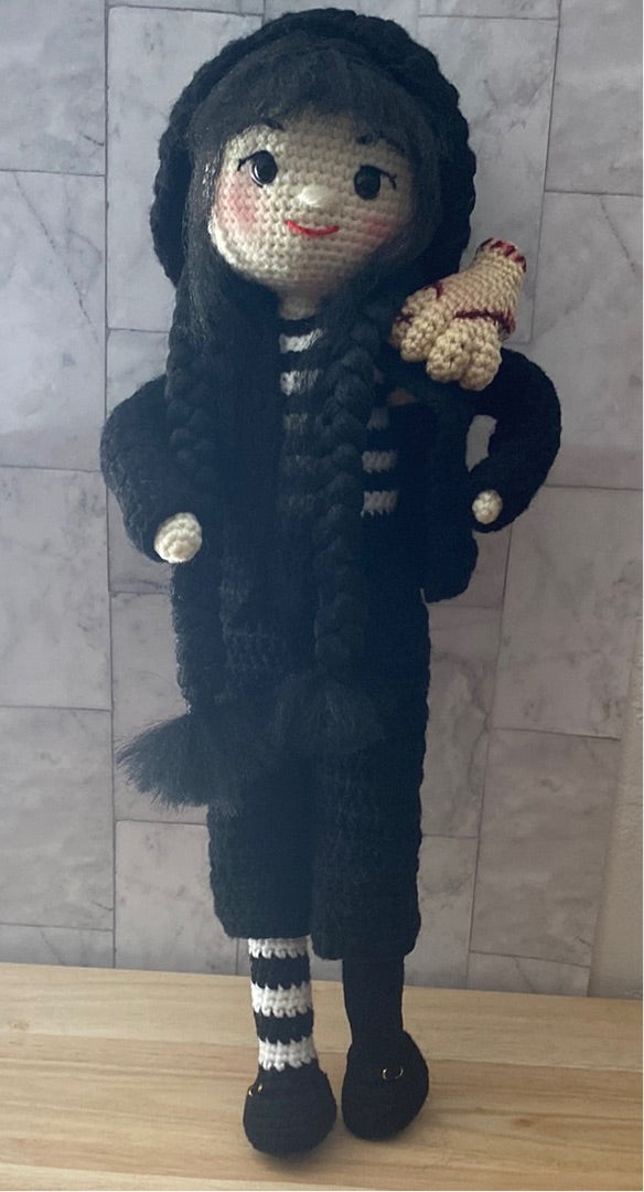 Wednesday Inspired Crocheted Doll